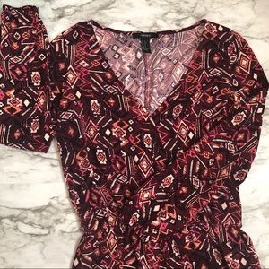Forever 21 Long Sleeve Patterned Surplice Romper S